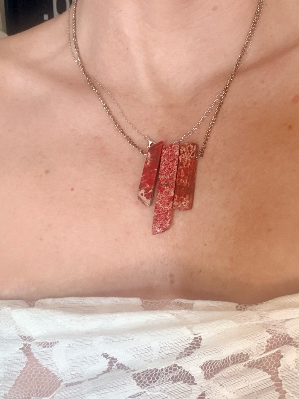 Red Jasper Stone Bar Pendant Necklace gold chain